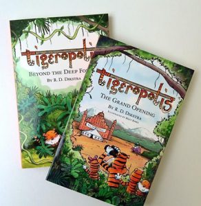 Tigeropolis books displayed on table